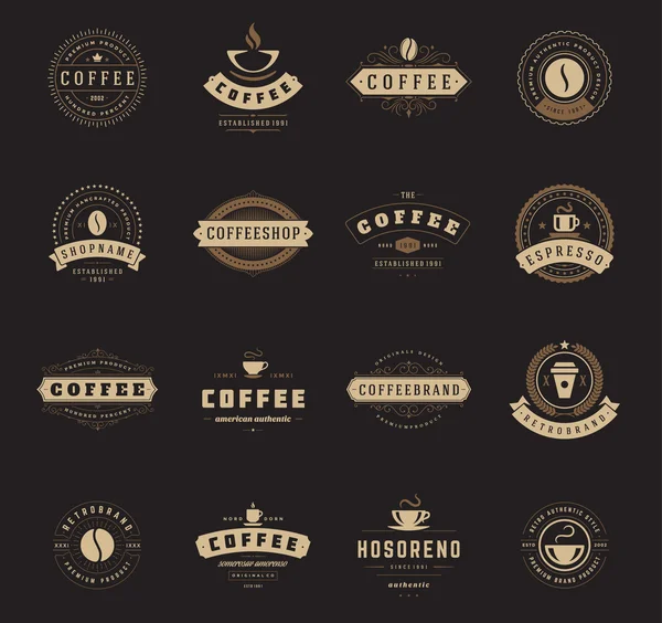Coffee Shop logo, rozetleri ve etiket tasarım öğeleri kümesi