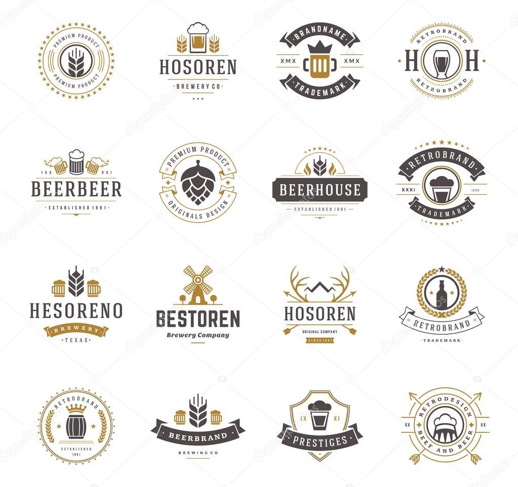 Set Beer Logos, Badges and Labels Vintage Style. Design elements retro vector illustration