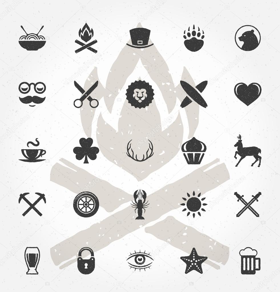 Retro Hand Drawn Objects and Icons Vector Design Elements