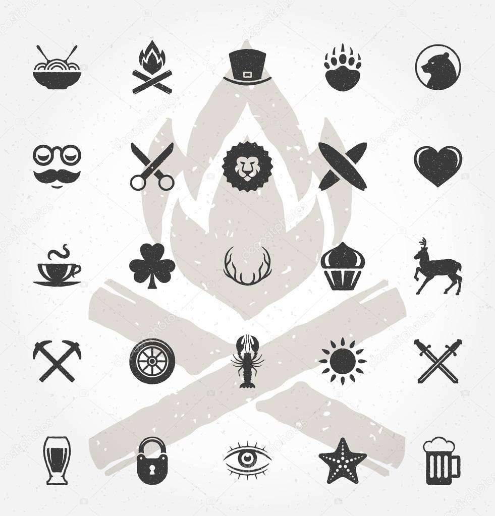 Retro Hand Drawn Objects and Icons Vector Design Elements. Signs and Symbols for design Vintage Logotypes, Business signs, Identity, Labels, Badges and other design