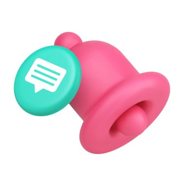 Uygulama UI için uyarı zili ve ileti balonu simgesi. Uyarı, sohbet, iletişim ve haber kavramları. Modern 3d simge gerçekçi vektör illüstrasyonu.