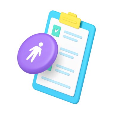 Web ve uygulama tasarımı için kullanıcı profili ve kontrol listesi simgesi. Hesap, giriş, yapılacaklar listesi, verimlilik ve organizasyon kavramları. Modern 3d simge gerçekçi vektör illüstrasyonu.