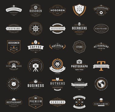 Retro Vintage Logotype veya Insignias seti. Vektör tasarım ögeleri