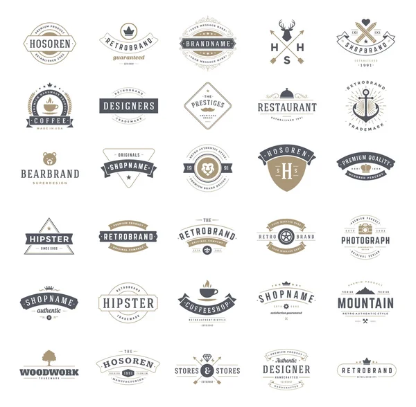 Logotipos Vintage retro ou conjunto insígnias. Elementos de projeto vetorial — Vetor de Stock