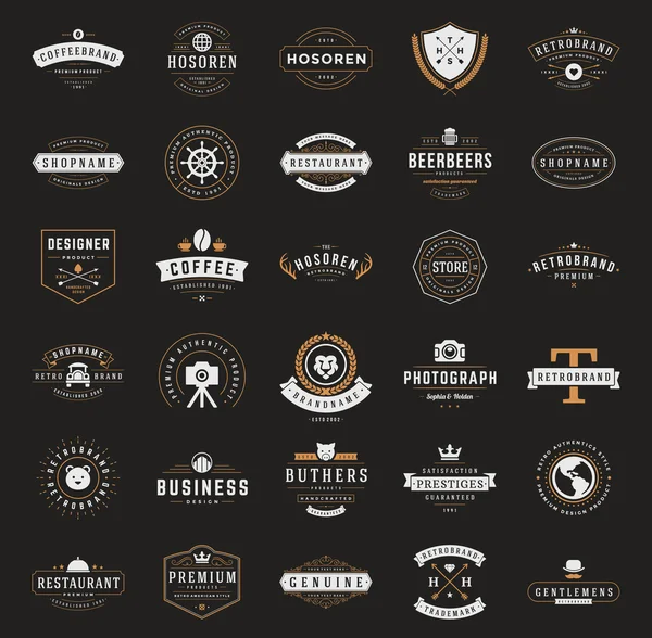 Logotipos Retro Vintage o conjunto de insignias. Elementos de diseño vectorial — Vector de stock