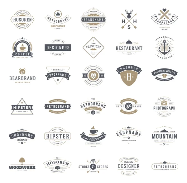 Retro Vintage Logotypy nebo sada Insignias. Prvky vektorového návrhu Stock Ilustrace