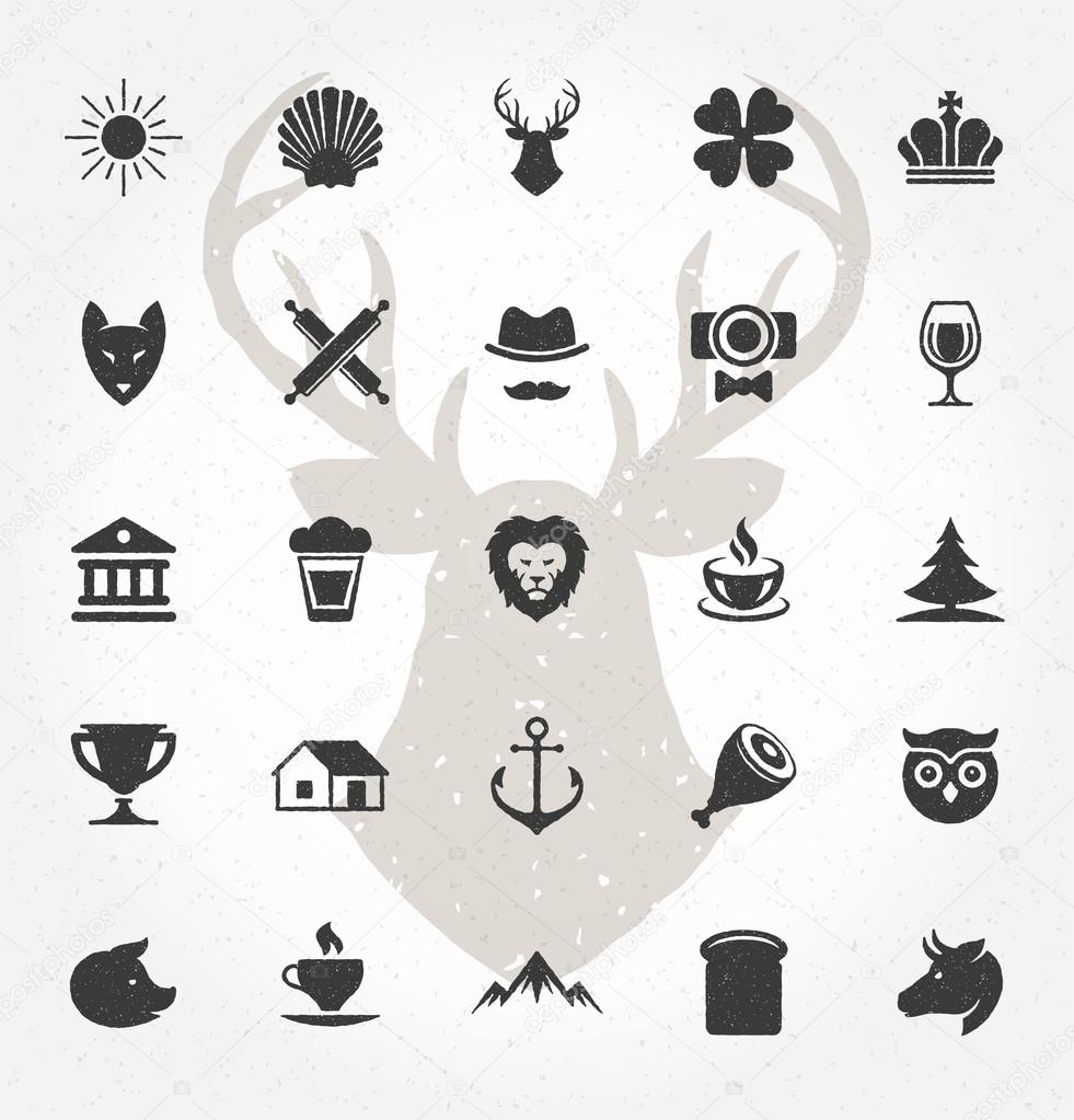Retro Hand Drawn Objects and Icons Vector Design Elements. Signs and Symbols for design Vintage Logotypes, Business signs, Identity, Labels, Badges and other design