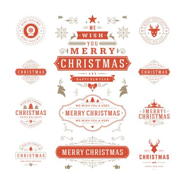 Noel etiketleri ve rozetleri vektör tasarımı
