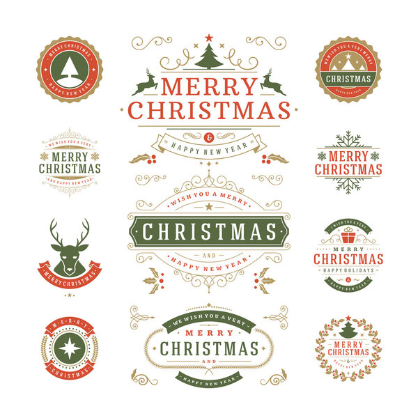Etiquetas navideñas e insignias Diseño vectorial — Vector de stock