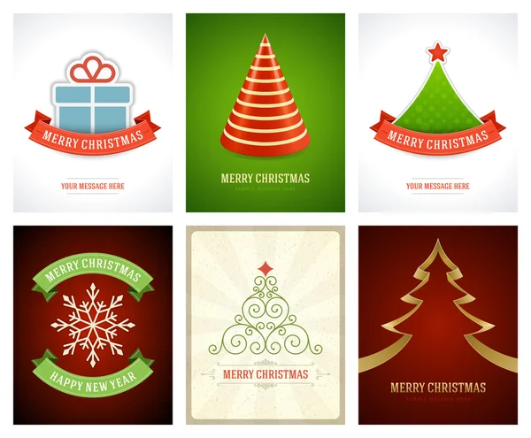 Cartes de vœux de Noël milieux vectoriels ensemble — Image vectorielle