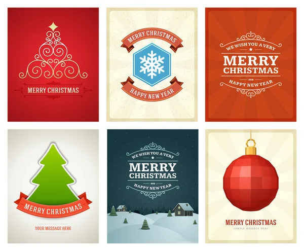 Navidad tarjetas de felicitaciones vector fondos conjunto — Vector de stock