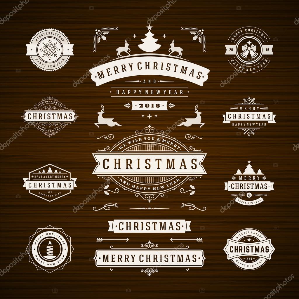 Christmas Decorations Vector Design Elements. Typographic elements, Symbols, Icons, Vintage Labels, Badges, Frames, Ornaments set. Flourishes calligraphic. Merry Christmas and Happy Holidays wishes