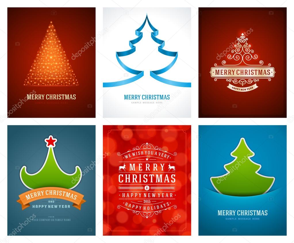 Christmas greetings cards vector backgrounds set