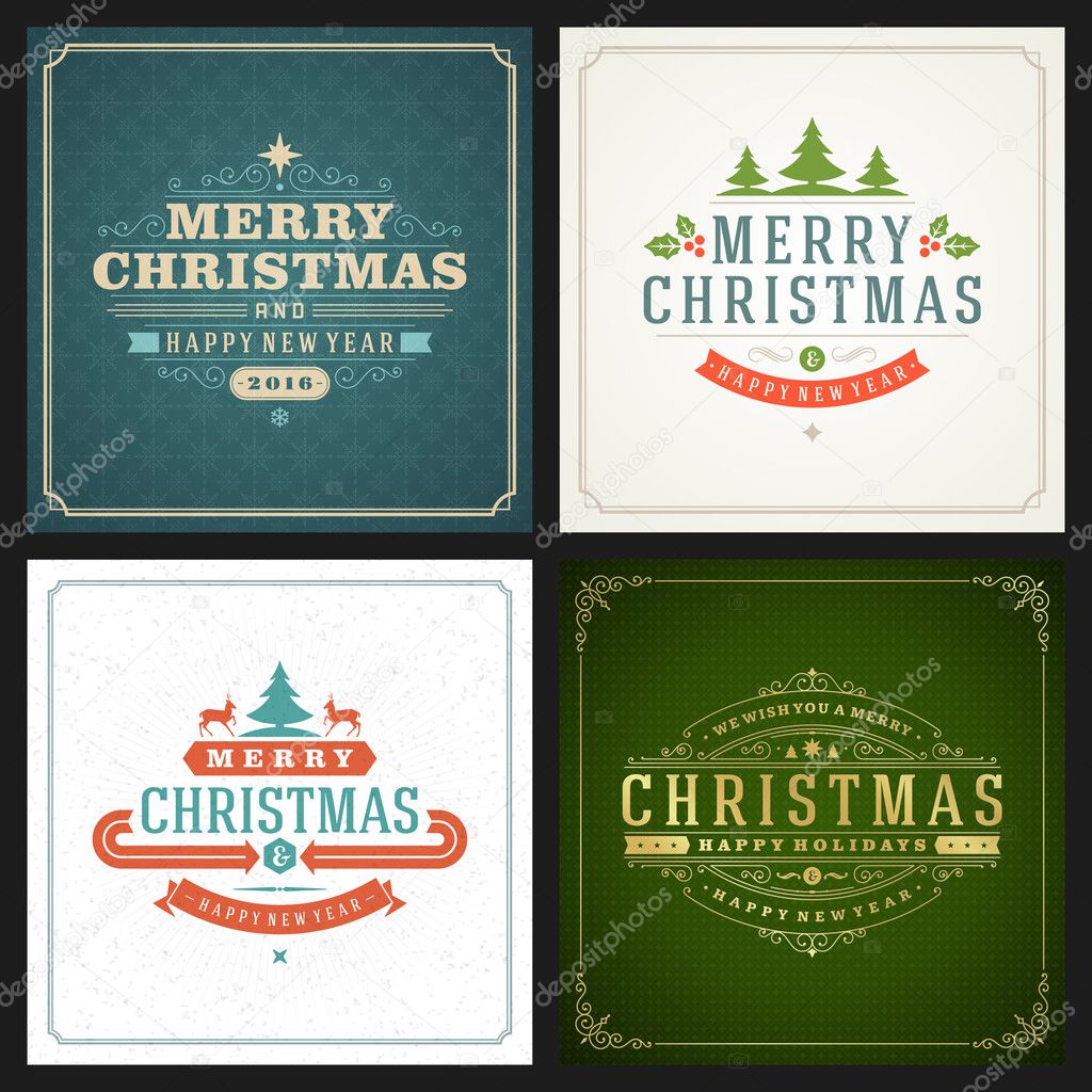 Christmas greetings cards vector backgrounds set