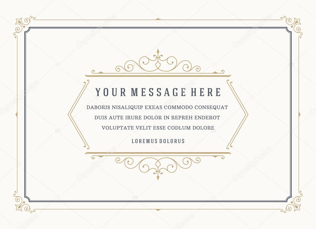 Vintage Ornament Quote Marks Box Frame Vector template design and place for text. Retro flourishes frame chalkboard style