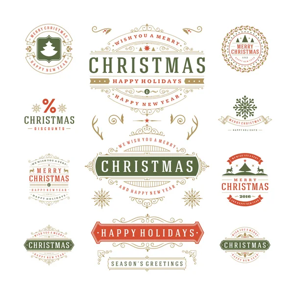 Étiquettes et insignes de Noël Design vectoriel — Image vectorielle