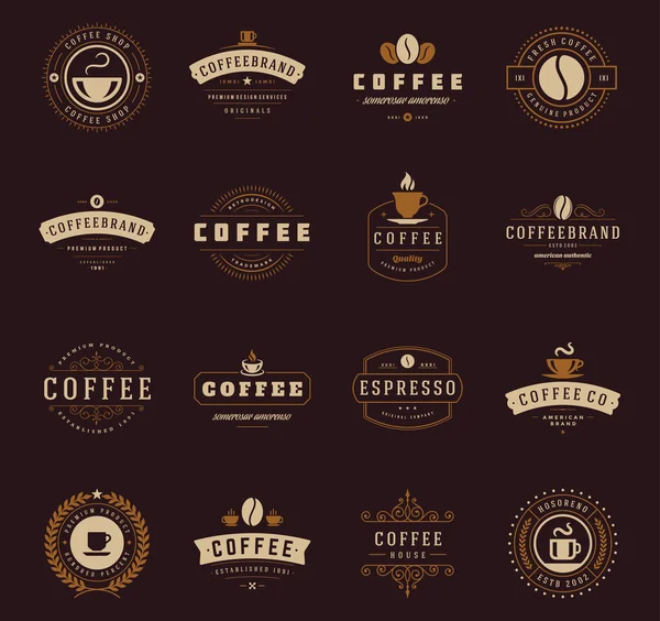 Coffee Shop logo, rozetleri ve etiket tasarım öğeleri kümesi