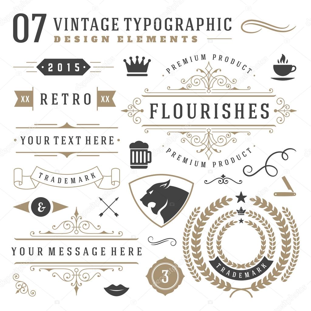 Retro vintage typographic design elements