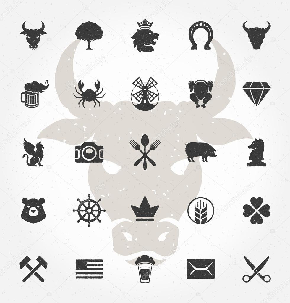 Retro Hand Drawn Objects and Icons Vector Design Elements. Signs and Symbols for design Vintage Logotypes, Business signs, Identity, Labels, Badges and other design
