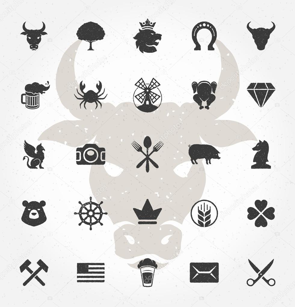 Retro Hand Drawn Objects and Icons Vector Design Elements