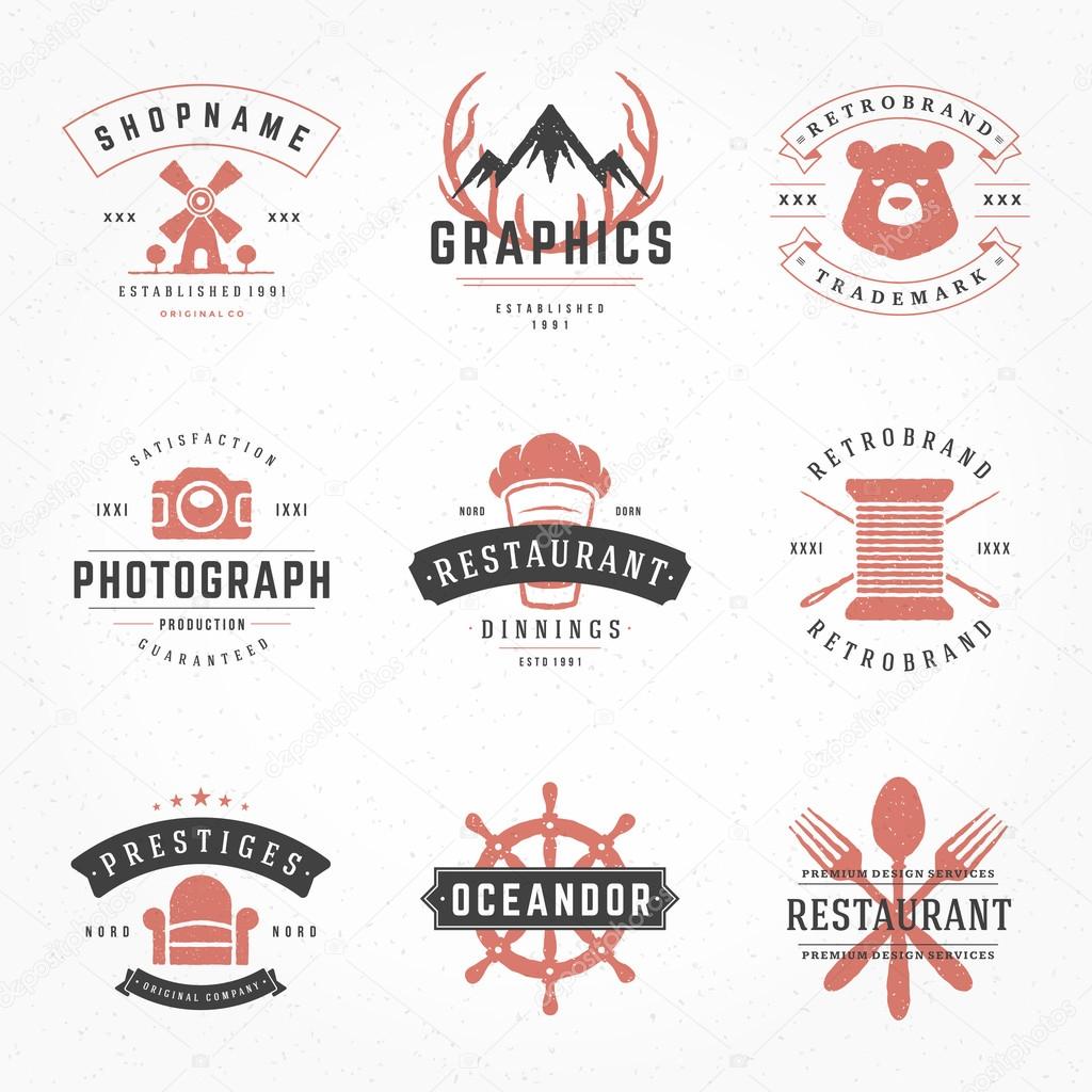 Retro Vintage Logotypes or insignias Hand drawn style set