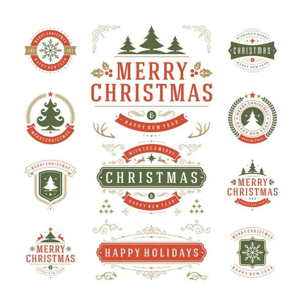 Étiquettes et insignes de Noël Design vectoriel — Image vectorielle