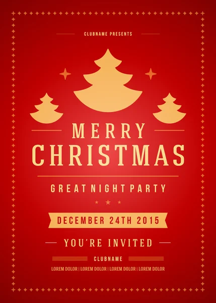 Noel partisi davetiyesi retro tipografi ve süsleme dekorasyon — Stok Vektör