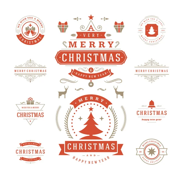 Etiquetas de Natal e emblemas Design de vetores Elementos de decoração —  Vetores de Stock