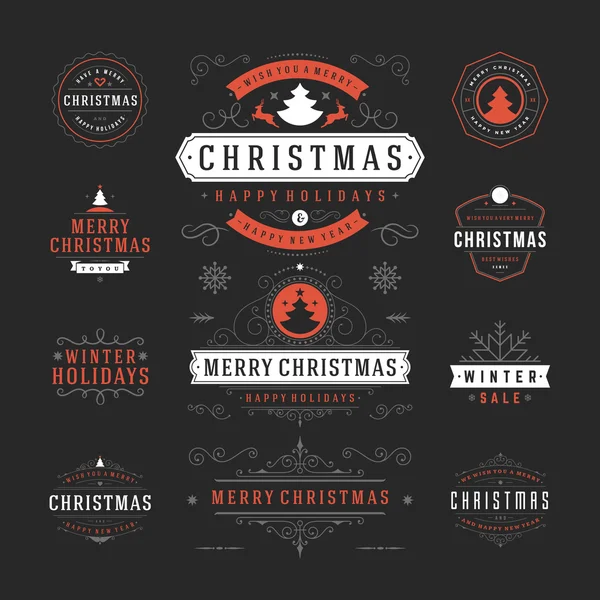 Etiquetas navideñas e insignias Diseño vectorial Elementos decorativos — Vector de stock