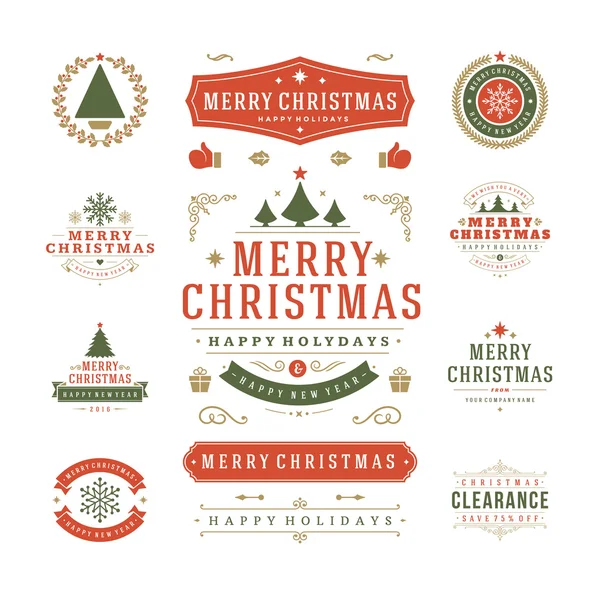 Étiquettes et insignes de Noël Design vectoriel Éléments de décoration — Image vectorielle