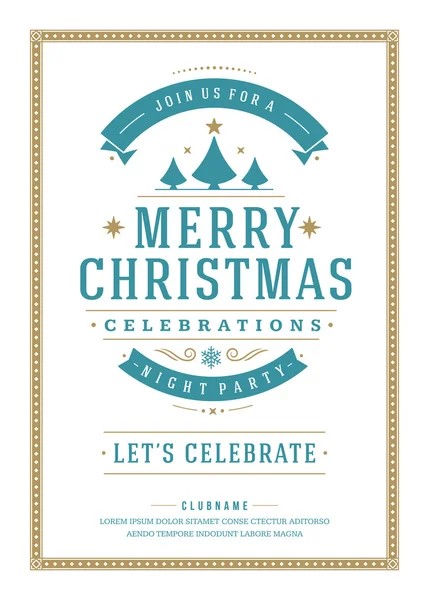 Cartel de fiesta de Navidad tipografía retro y decoración de adornos — Vector de stock