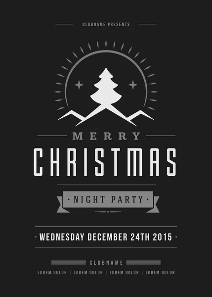 Christmas party poster retro typography and ornament decoration — Stok Vektör