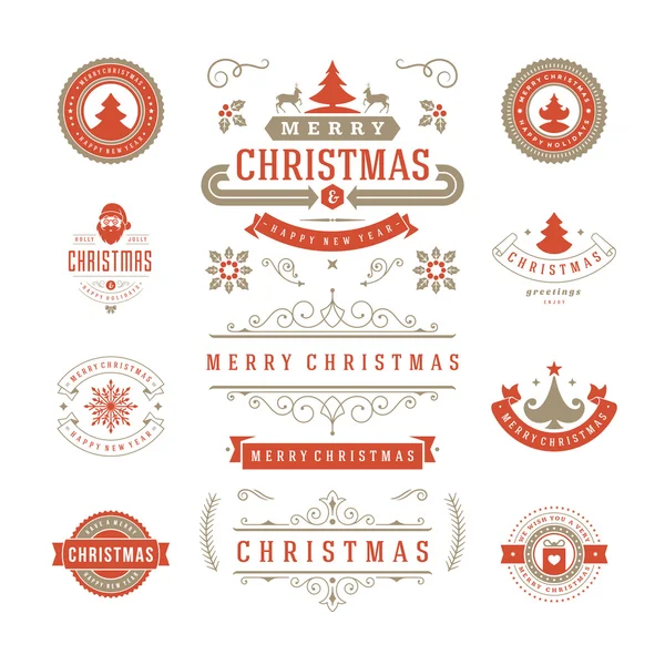 Étiquettes et insignes de Noël Design vectoriel Éléments de décoration — Image vectorielle