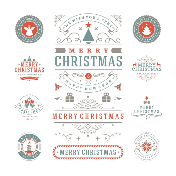 Etiquetas navideñas e insignias Diseño vectorial Elementos decorativos — Vector de stock