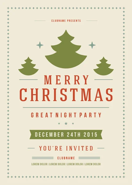 Christmas party poster retro typography and ornament decoration — ストックベクタ