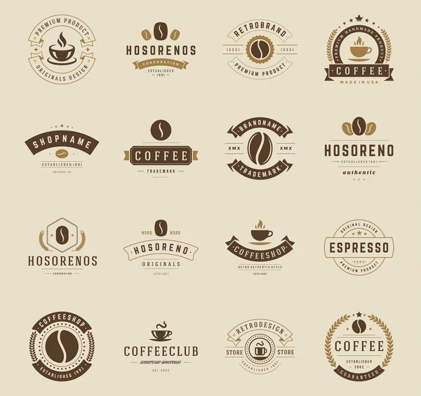 Coffee Shop logo, rozetleri ve etiket tasarım öğeleri kümesi