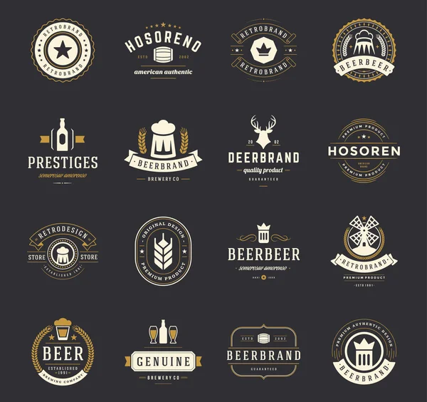 Set Loghi di birra, Badge ed etichette Stile Vintage — Vettoriale Stock