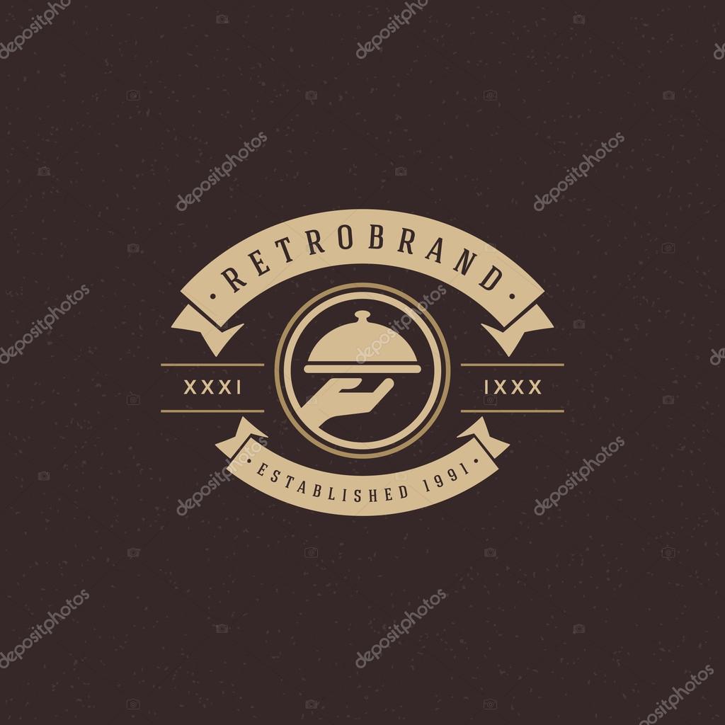 Restaurant Cloche Design Element in Vintage Style for Logotype, Label, Badge and other design. Tray retro vector illustration