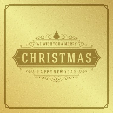 Neşeli Noel tipografi tebrik kartı tasarımı ve tatil vektör arka plan dileğiyle
