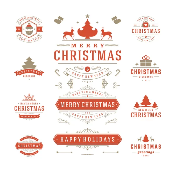 Etiquetas de Natal e emblemas Design de vetores Elementos de decoração — Vetor de Stock