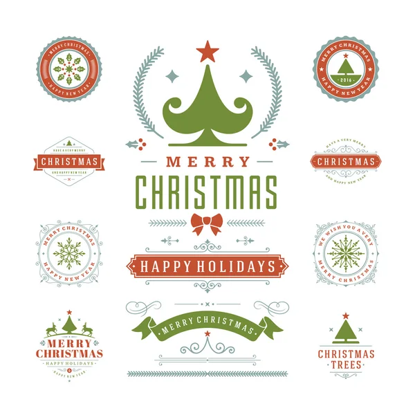 Christmas Labels and Badges Vector Design Decorations elements — Stock vektor