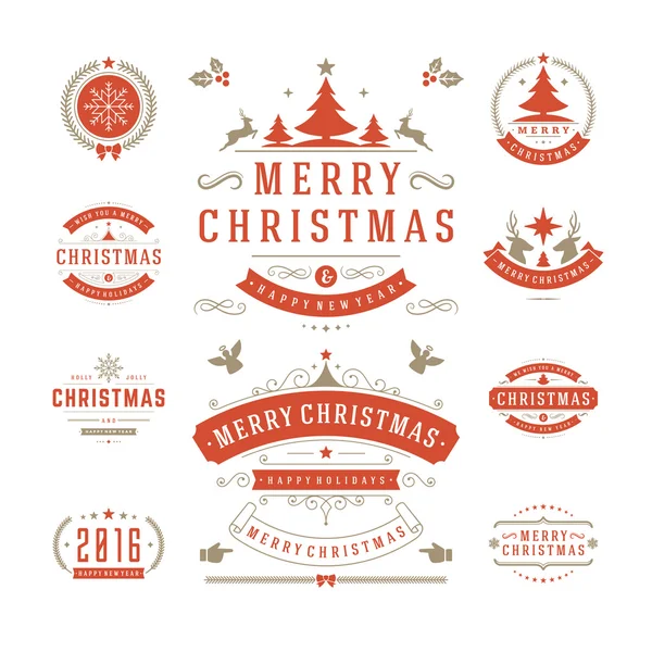 Étiquettes et insignes de Noël Design vectoriel Éléments de décoration — Image vectorielle