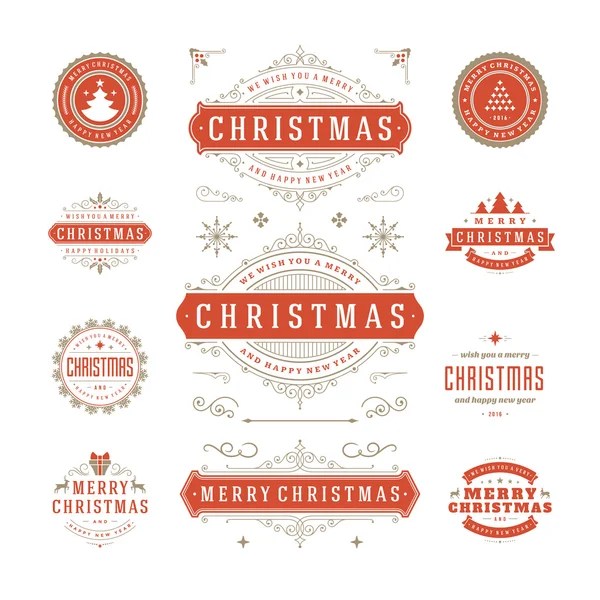 Étiquettes et insignes de Noël Design vectoriel Éléments de décoration — Image vectorielle