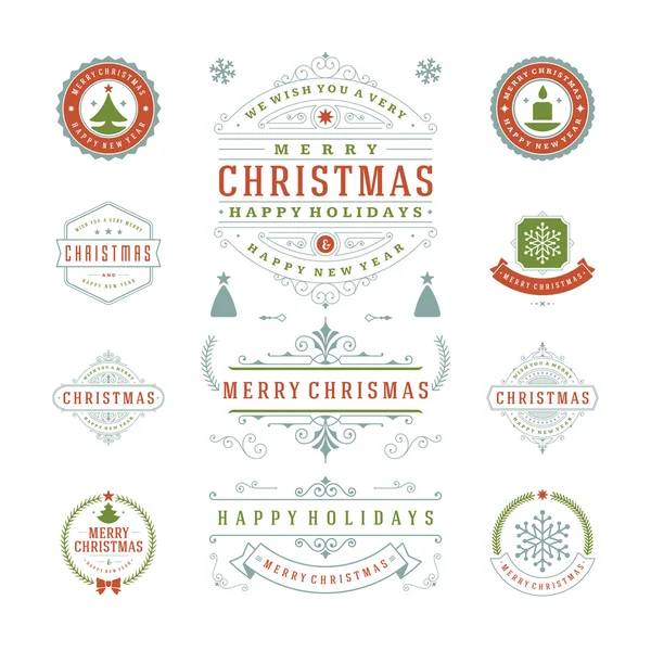 Різдвяні етикетки та значки Векторні елементи дизайну Прикраси — стоковий вектор