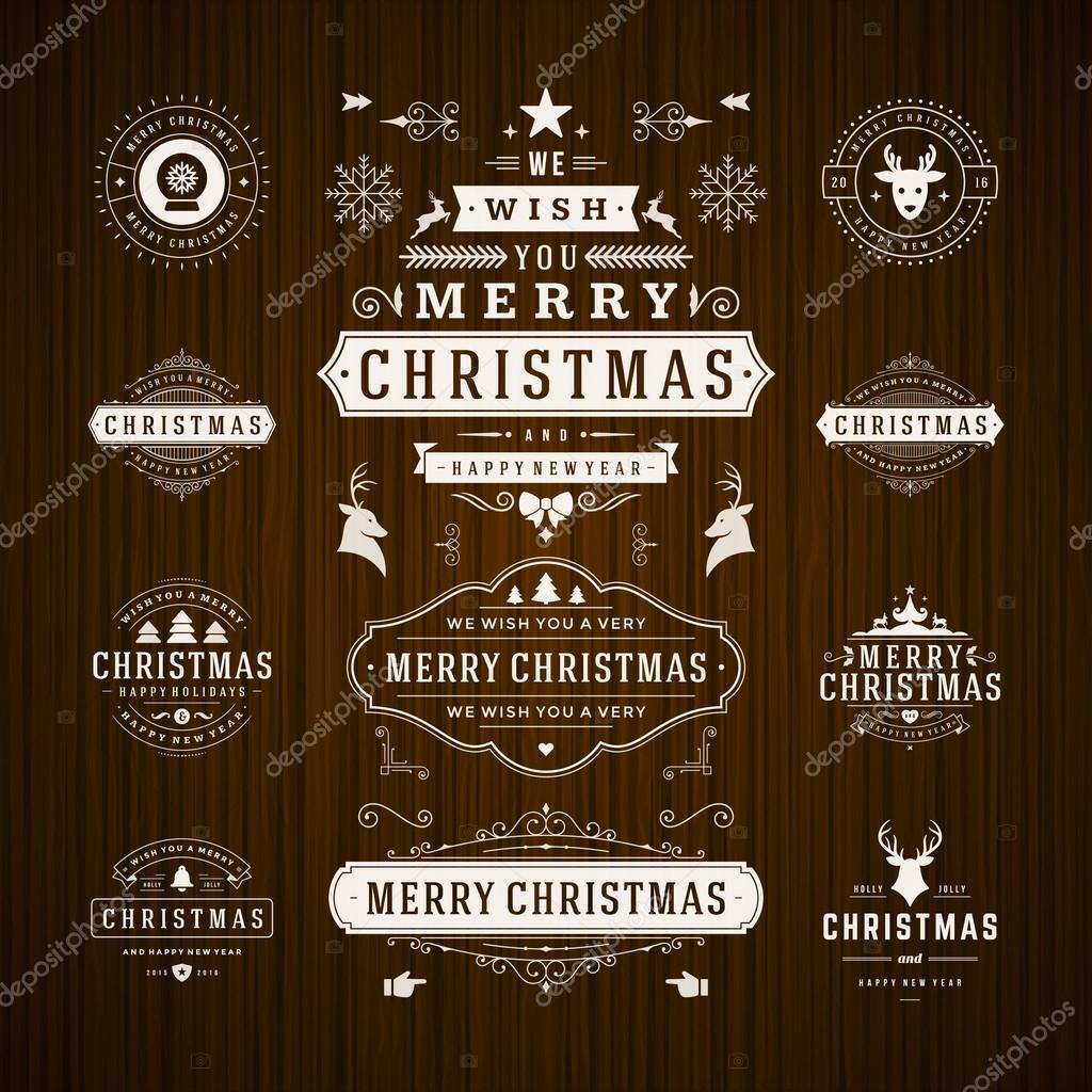 Christmas Decorations Vector Design Elements. Typographic elements, Symbols, Icons, Vintage Labels, Badges, Frames, Ornaments set. Flourishes calligraphic. Merry Christmas and Happy Holidays wishes
