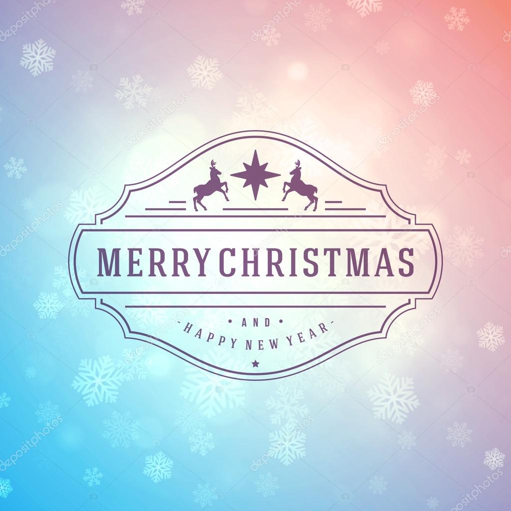Merry Christmas greeting card lights and snowflakes vector background