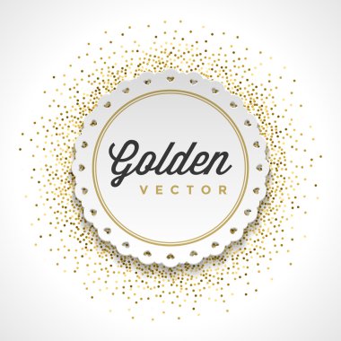 Altın Glitter parlak konfeti beyaz kağıt etiket çerçeve vektör arka plan parıldıyor