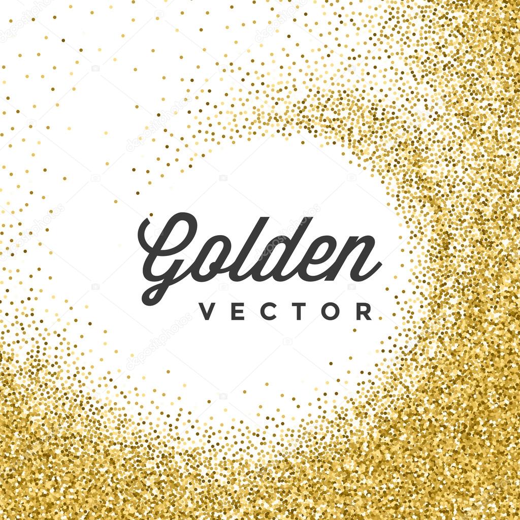 Gold Glitter Sparkles Bright Confetti white vector background. Good for Greeting Gold Cards, Luxury Invitation, Advertising, Voucher, Certificate, Banners, Quote Mark Text. Golden Texture, Shiny Gold