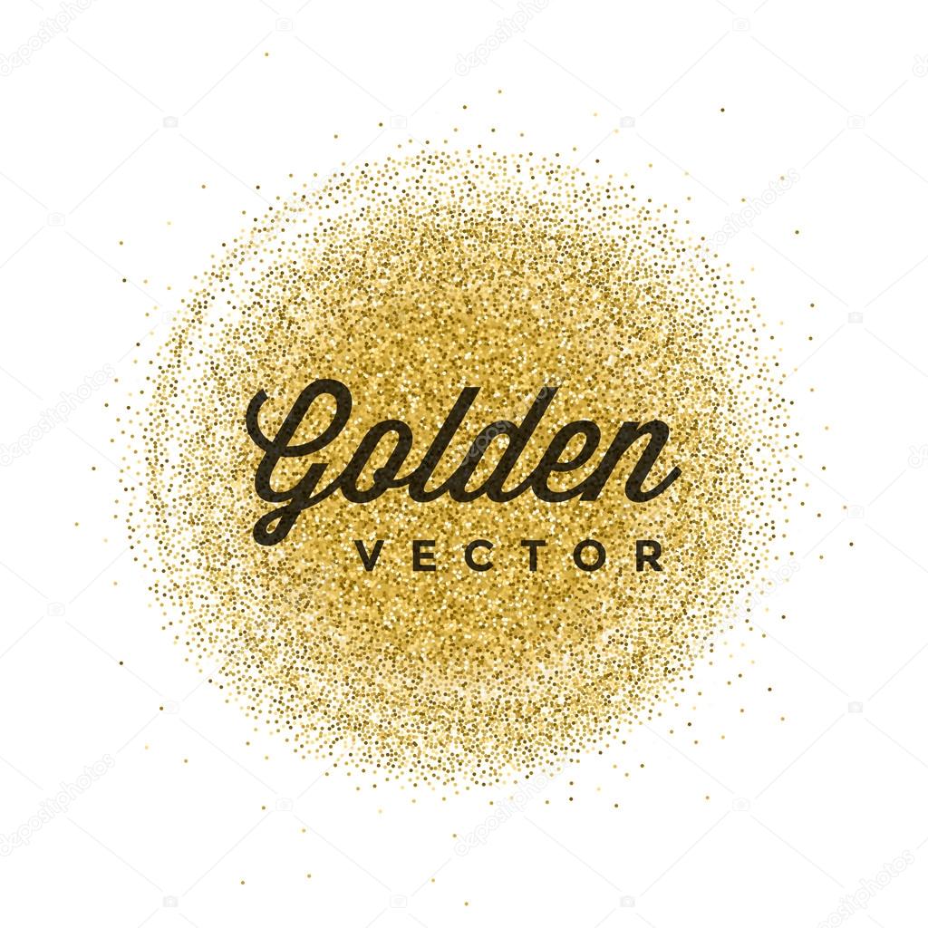 Gold Glitter Sparkles Bright Confetti white vector background. Good for Greeting Gold Cards, Luxury Invitation, Advertising, Voucher, Certificate, Banners, Quote Mark Text. Golden Texture, Shiny Gold