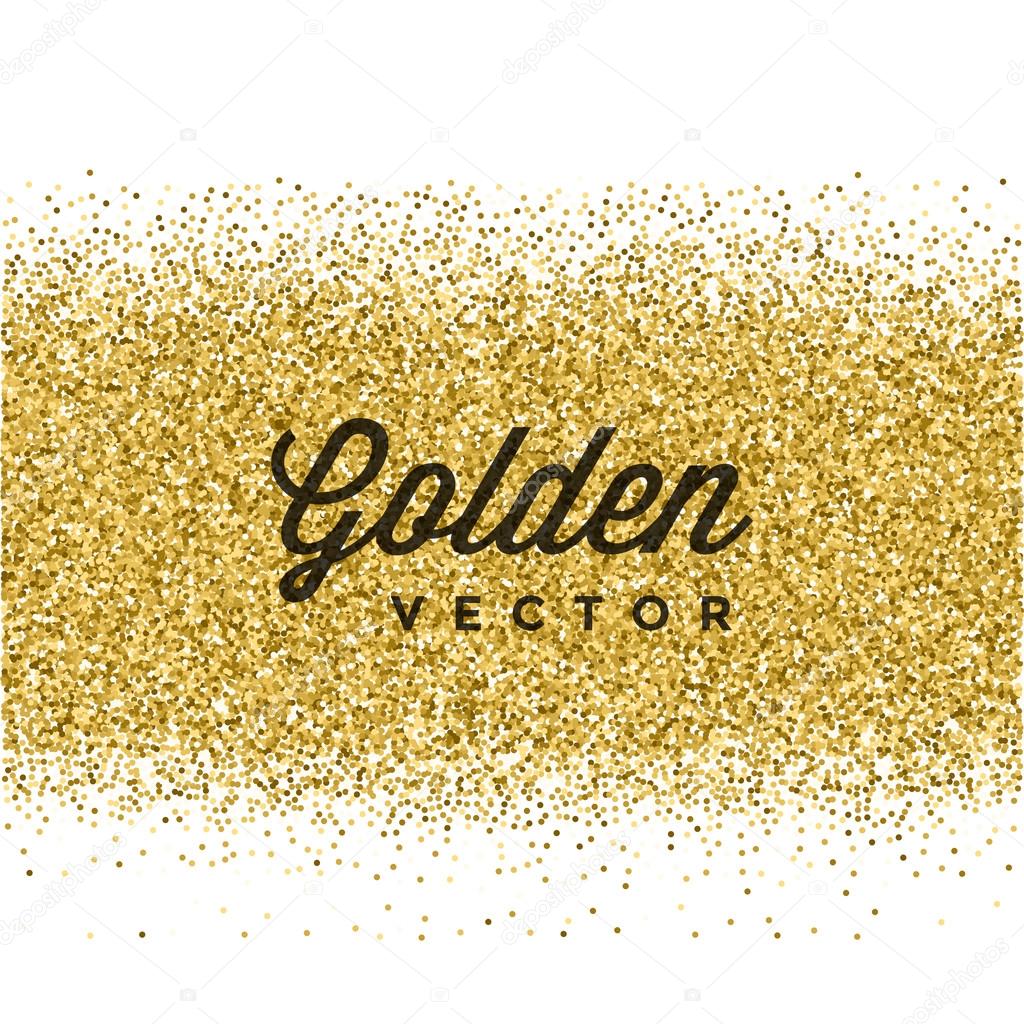 Gold Glitter Sparkles Bright Confetti white vector background. Good for Greeting Gold Cards, Luxury Invitation, Advertising, Voucher, Certificate, Banners, Quote Mark Text. Golden Texture, Shiny Gold